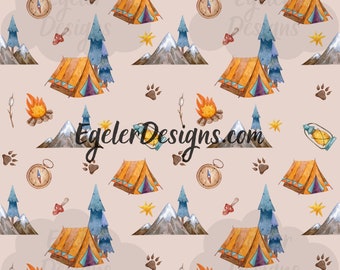 Seamless pattern, camping pattern, seamless, pattern, digital download, scrapbooking, mountain pattern, rv pattern, watercolor clipart, png