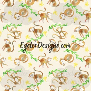 Seamless pattern, monkey pattern, animal pattern, seamless, pattern, digital download, scrapbooking, monkey clipart, watercolor seamless