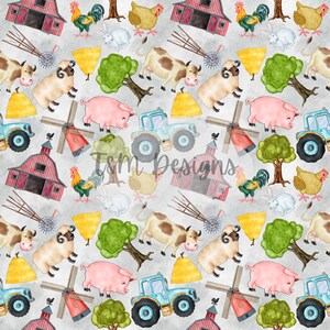 Farm Animals Seamless Pattern: Barnyard Scrapbooking Paper (Digital Download)