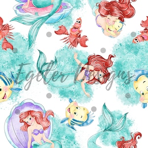 Seamless pattern, princess pattern, magic kingdom seamless, seamless, ariel png, mermaid, little mermaid, digital download, princess clipart