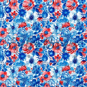 Fourth of July Fabric Pattern, Seamless Pattern, Floral Seamless Pattern, Floral Patriotic Digital Download, PNG, Independence Floral