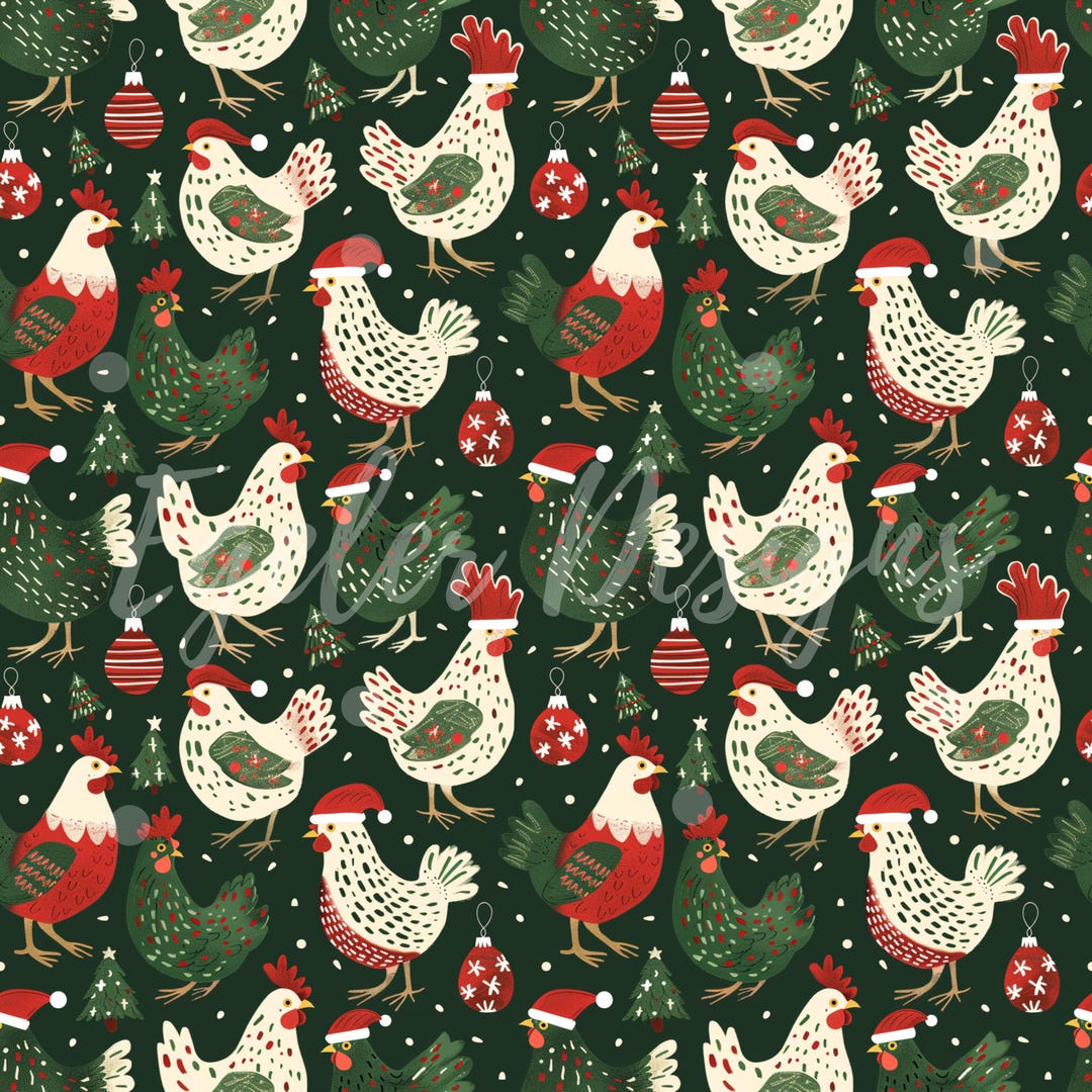 Chicken Streamless Pattern Christmas Chickens Seamless Pattern, Digital Download, Seamless Files ...