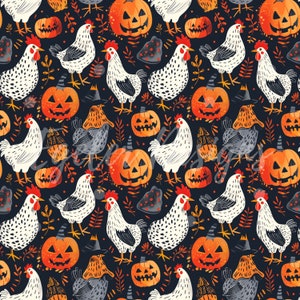 Halloween chicken seamless pattern, chicken seamless pattern, halloween seamless file, digital download, chicken fabric, animal pattern