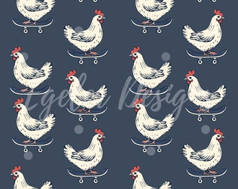 Skating Summer Chickens Seamless | Chicken Pattern | Chickens Seamless | Animal Seamless | Chicken Neutral | Digital File