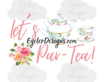 Tea party sublimation, tea party clipart, clipart, watercolor tea party, tea sticker, tea party supplies, floral tea clipart, digital