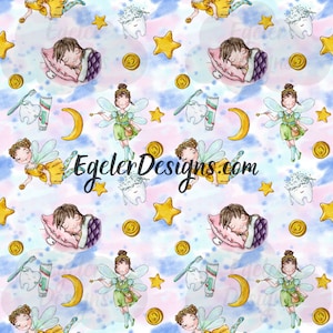 Seamless pattern, tooth fairy pattern, fairy seamless, seamless, pattern, background, clipart, watercolor pattern, digital download, png