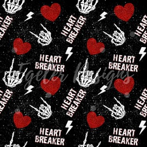 Heartbreaker, retro, vintage, glitter valentijn, naadloos, digitaal, Valentijn, Valentijnsdag - naadloos patroon - JPG-bestand - digitaal papier
