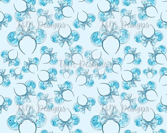 Magic Mouse ears, pattern, digital download, Minnie vacation, frozen Princess printable, seamless papers, png, blue glittery magic kingdom