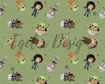 Magic kingdom seamless, baby alien pattern, space wars pattern, space alien pattern, seamless background, digital download, mando clipart