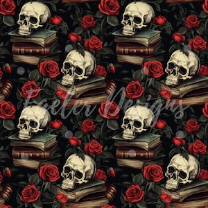 Skulls and Books seamless pattern, smut inspired pattern, pattern for fabric printing, book seamless, digital download, bookish gifts, png