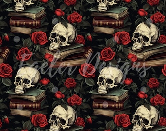 Skulls and Books seamless pattern, smut inspired pattern, pattern for fabric printing, book seamless, digital download, bookish gifts, png