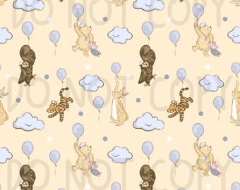 Winnie the Pooh sin costuras, patrón sin costuras, papel digital, digital, papel, sin costuras, fondo, diseño, cerdito, clipart, imprimible, patrón, tigger