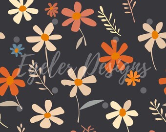 Dark Boho Seamless Pattern, Simple Seamless Pattern, Digital Download, Seamless Files, Pattern for Fabric Printing, Boho Floral Pattern, PNG