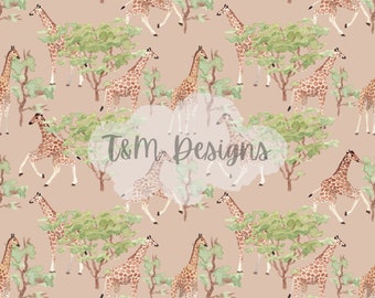 Watercolor Giraffe Safari Seamless Pattern (Digital Download)