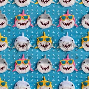 Shark Embroidery Seamless pattern, summer seamless, digital download, pattern for fabric, shark swimsuit pattern, png, shark clipart