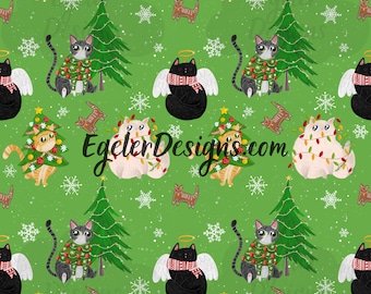 Patrón sin costuras de gato navideño, archivo sin costuras, papel con patrón digital navideño, imágenes digitales de gatos, patrón sin costuras, patrón para impresión de tela