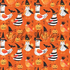Halloween chicken seamless pattern, chicken seamless pattern, halloween seamless file, digital download, chicken fabric, animal pattern