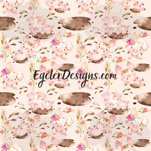 Modèle sans couture, motif cochon girly, motif, sans couture, motif animal, motif Aquarelle, téléchargement numérique, png, motif cochon, motif ferme