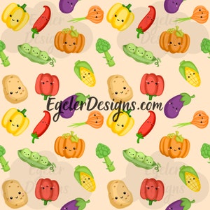 Modèle sans couture, modèle de légumes mignons, téléchargement numérique, sans couture, modèle, clipart kawaii, clipart, clipart végétarien, png, scrapbooking,