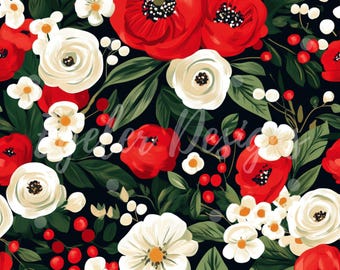Christmas floral seamless pattern, digital download, seamless, pattern, pattern for fabric printing, tumbler wraps, png, clipart, christmas
