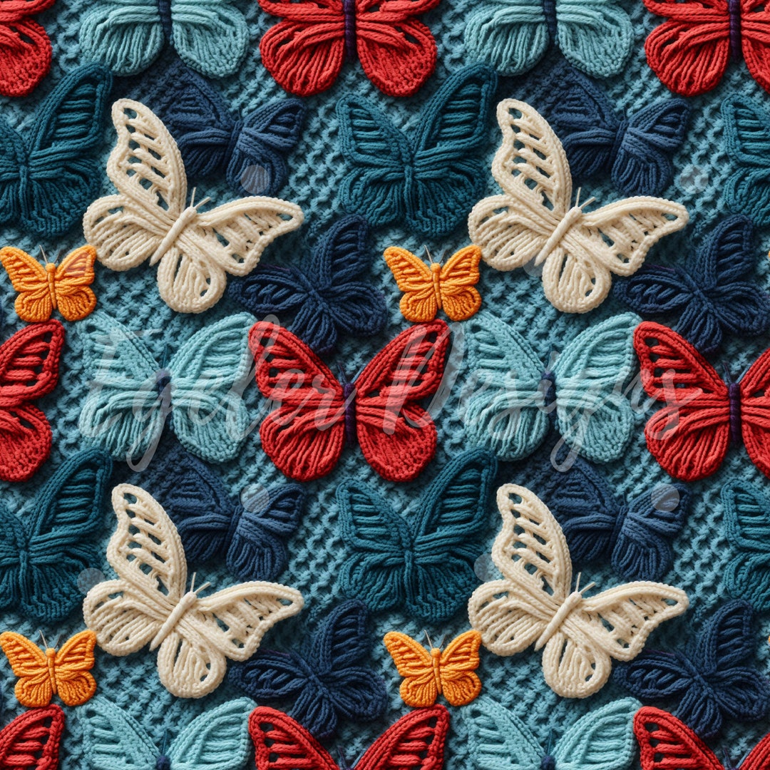 Knit Seamless Butterfly Pattern, Embroidery Butterflies, Digital ...