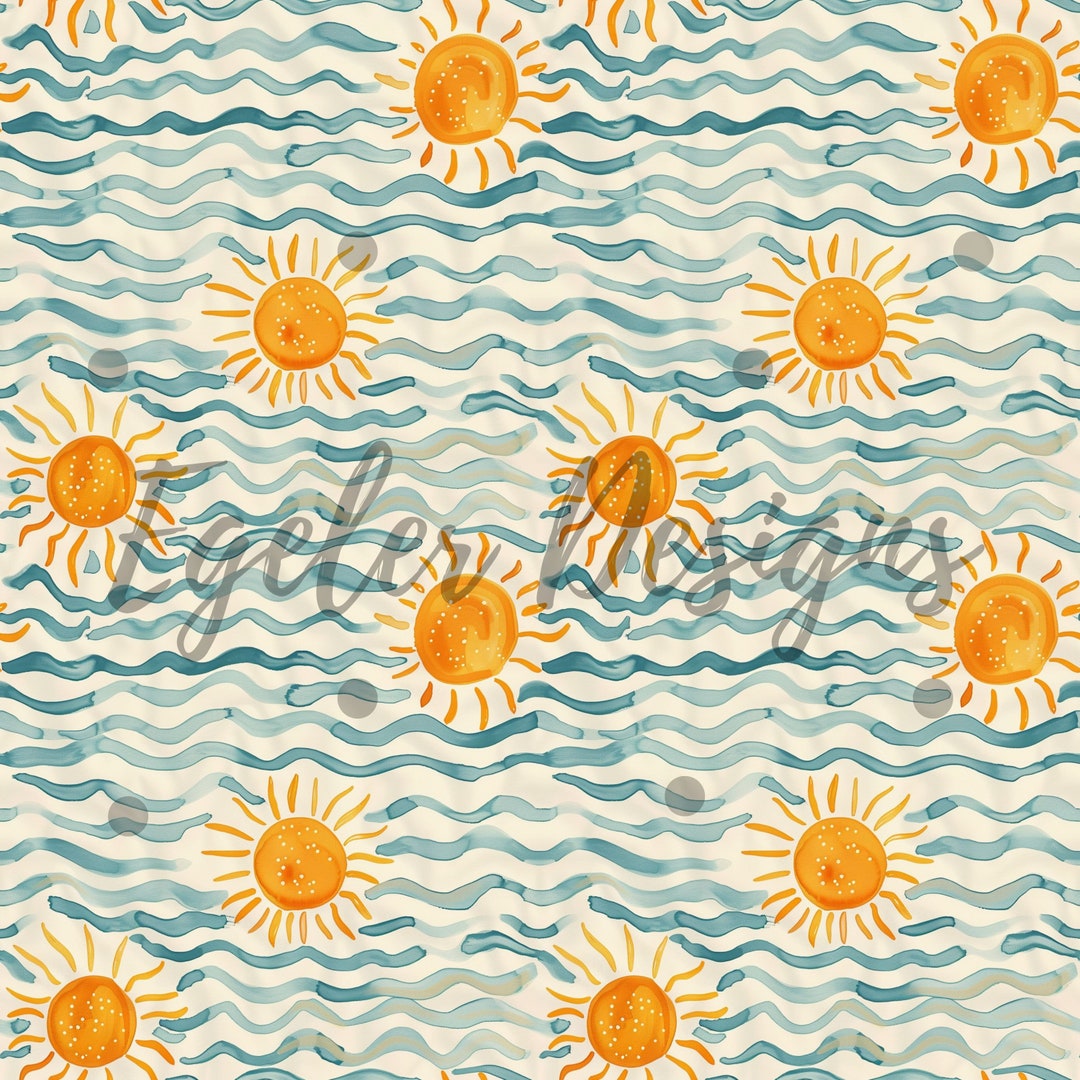 Boho Sunshine and Ocean Pattern / Repeating Pattern / Digital Paper ...