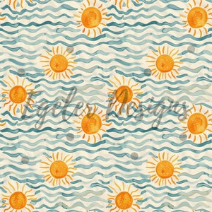Boho Sunshine and Ocean Pattern / Repeating Pattern / Digital Paper / Commercial Use / Digital Download / Summer Vibes / Seamless Pattern