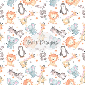 Aquarelle Animaux, Motif sans couture, Animaux de safari sans couture, Motif animal, Scrapbooking, téléchargement numérique, bébés animaux de crèche.