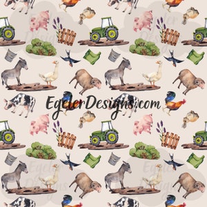 Seamless pattern, farm pattern, chicken pattern, goat pattern, barn swallows, watercolor pattern, pattern, seamless, digital download, paper