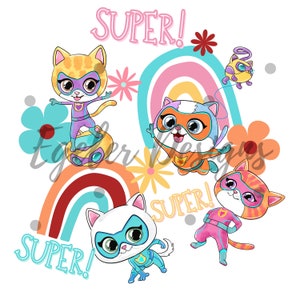 スーパー子猫 PNG、昇華デカール、デジタルダウンロード、スーパーキャットタンブラーラップ、デジタル PNG、キャラクターデカール、シームレス、クリップアート