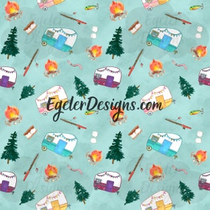 Seamless pattern, camping pattern, seamless, pattern, digital download, scrapbooking, fishing pattern, rv pattern, watercolor clipart, png