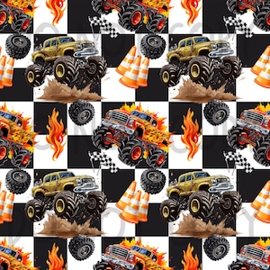 Monstertruck Muster, Musterpapier digital, Trucks, Scrapbooking, LKW Muster, Jungen, Junge nahtlose Muster, digitaler Download,