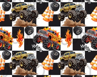 Monster truck seamless pattern, digital pattern paper, trucks, scrapbooking, truck pattern, boys, boy seamless pattern, digital download,