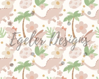 Boho Floral Dinosaurs, Muted Dinosaur Pattern, Seamless, Digital Download Dinos, Pink Dino Pattern, Seamless Muted Pattern, PNG, Clipart
