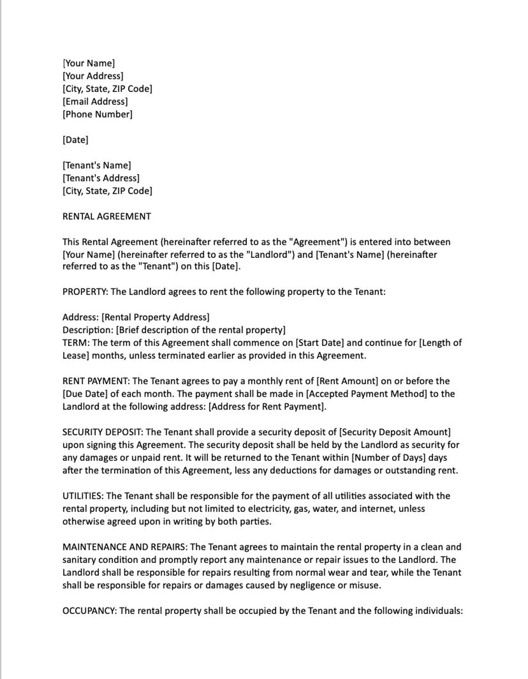 HOW DO I WRITE A SIMPLE RENTAL AGREEMENT visual data 2