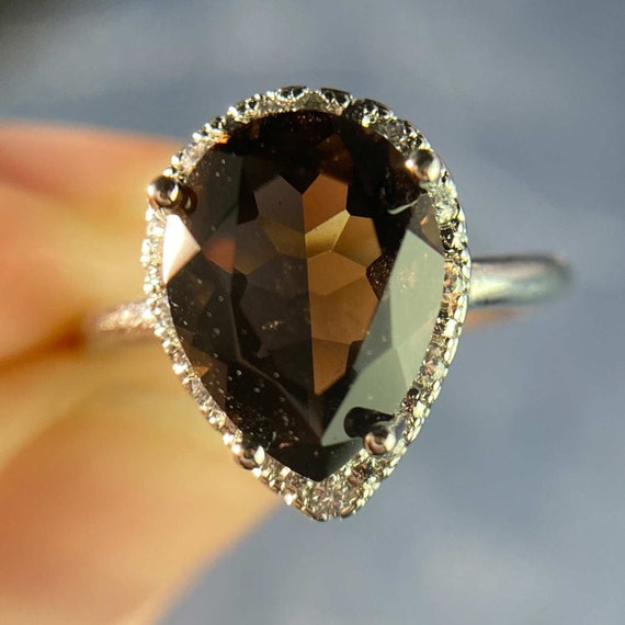 Smoky Quartz Ring Jewelry Silver Gemstone Ring Solitaire Ring Smokey Quartz Cognac Jewelry Crystal Jewelry Smoky Gem Stone Ring Gift