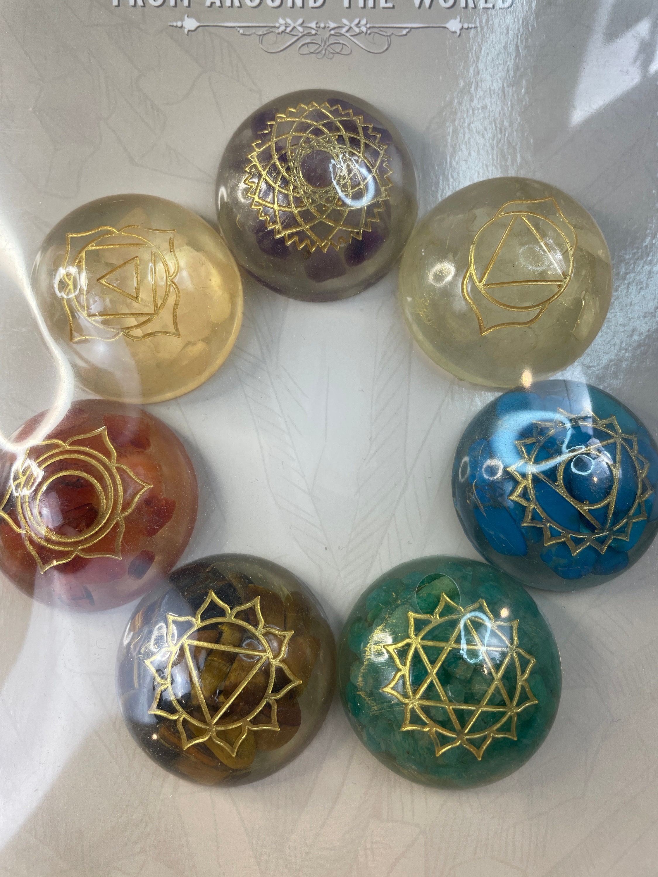 CHAKRA Crystal Set, 7 Stone Chakra Set, Gold ENGRAVED Set, 7 Piece ...