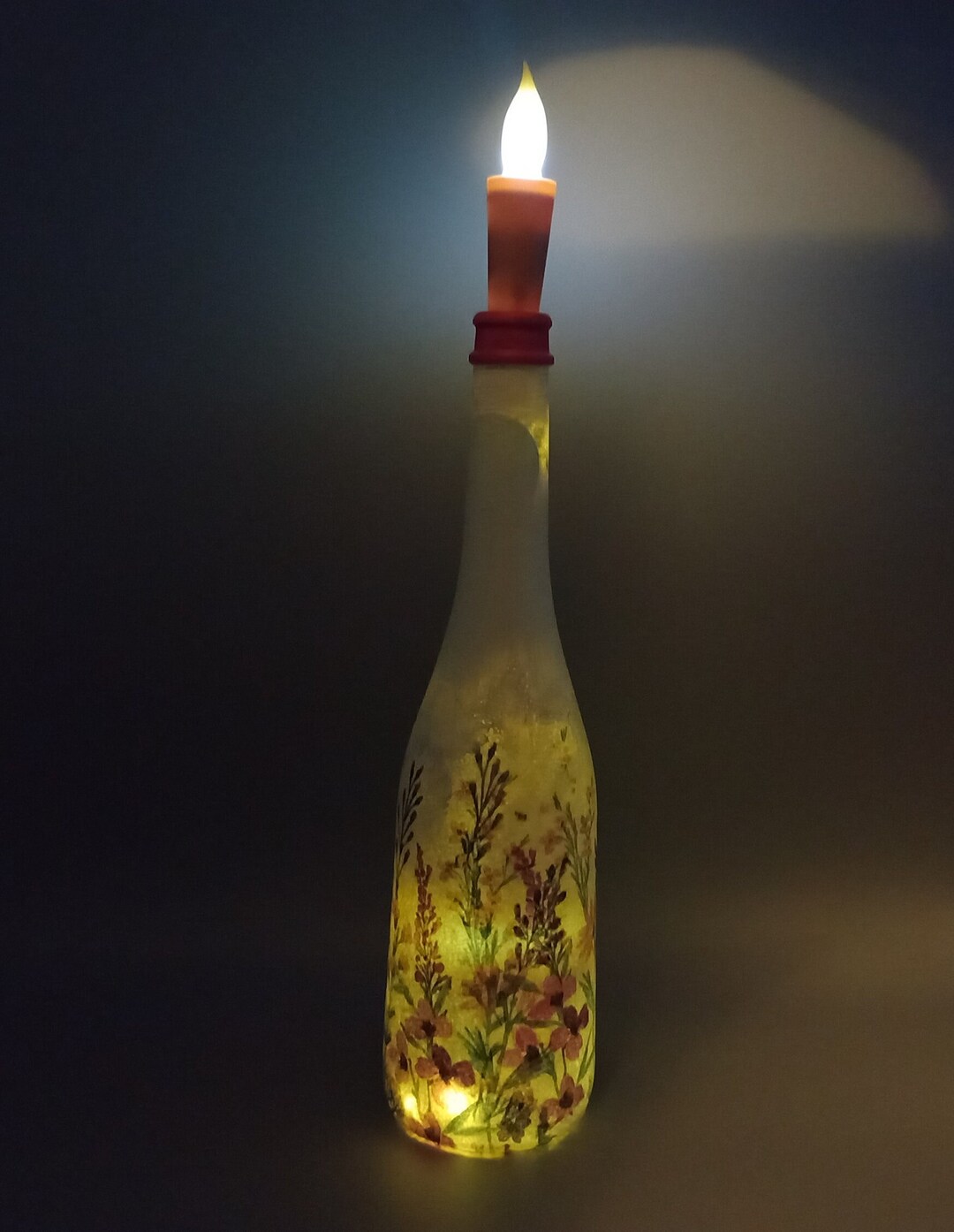 Floral Decoupaged Bottle Lamp Night Light Etsy UK