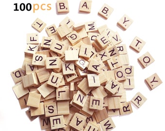 100 Pcs//Bag Wooden Alphabet Scrabble Tiles Letters Numbers For Board Crafts DIY