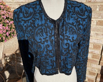 Silk Half Jacket with Bead Design