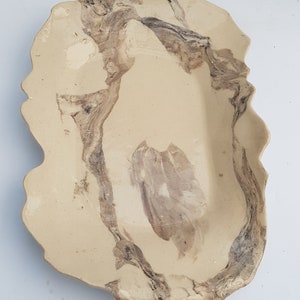 Handmade Ceramic Plate, Beige Marbled Decorative Plate, Unique Pottery Serving Dish