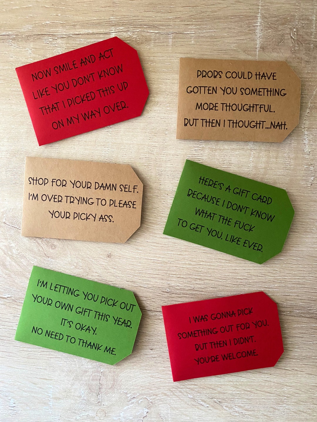 Adult Humor Gift Card Sleeves Set of Six Gift Card Envelopes Funny Gift