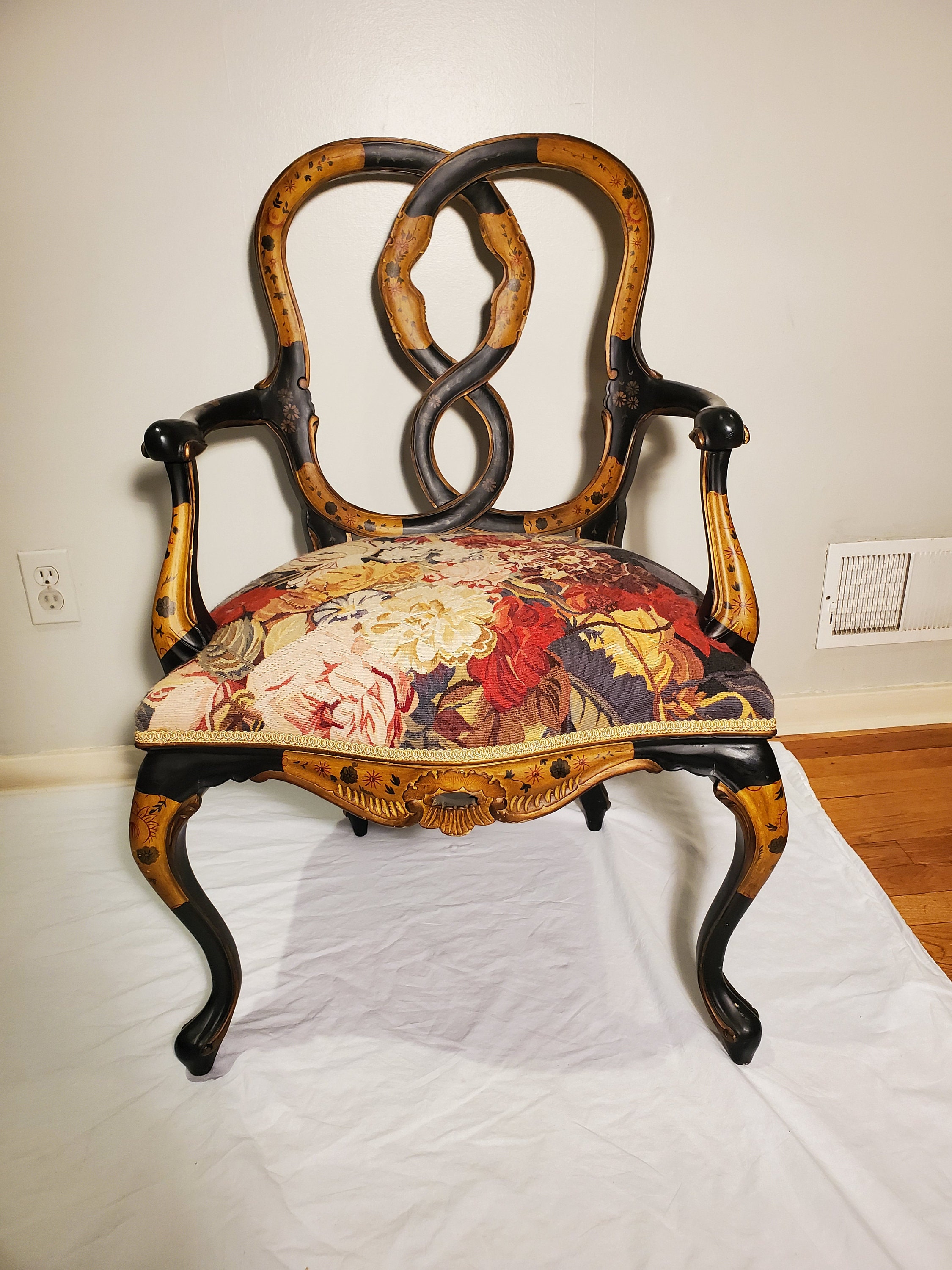 Black Gold Victorian Vintage Accent Two Chairs Etsy UK