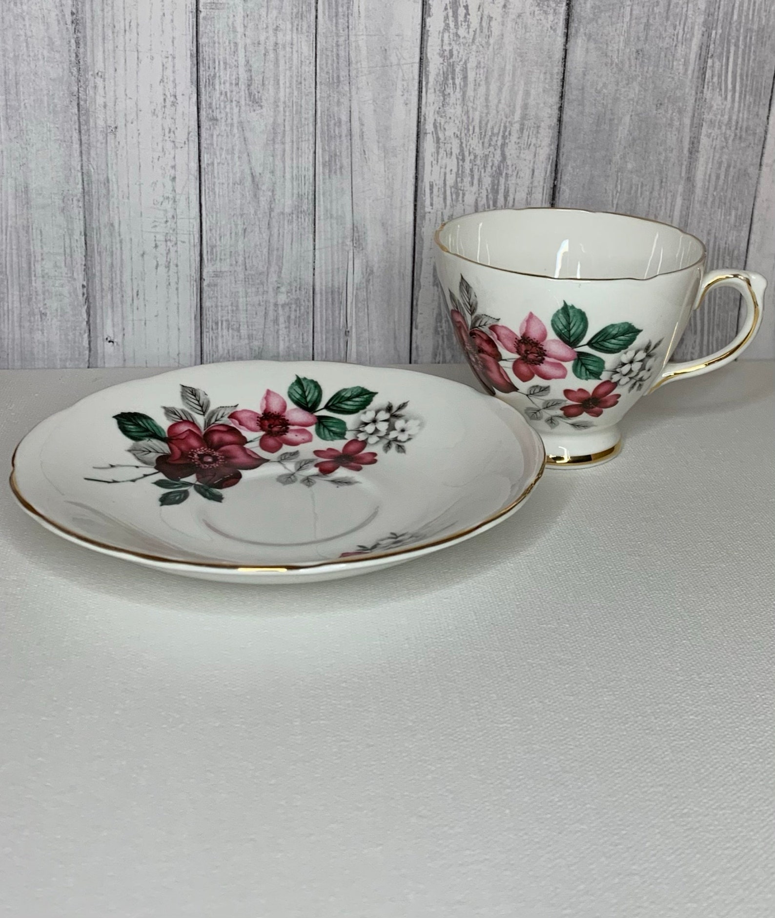 Delphine Bone China Tea Cup and Saucer With Gold Trim Made Etsy