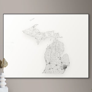 Every road in Michigan map - big poster, printable digital download, elegant and minimalist wall art
