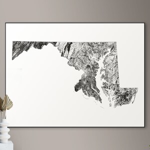 Wälder von Maryland Karte - großes Poster, druckbare digitale Download, elegante und minimalistische Wandkunst