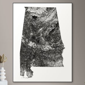 Forests of Alabama kaart - grote poster, afdrukbare digitale download, elegante en minimalistische muur kunst