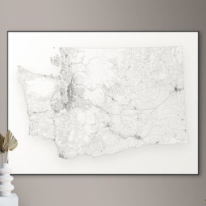 Elke weg in Washington kaart - grote poster, afdrukbare digitale download, elegante en minimalistische muur kunst