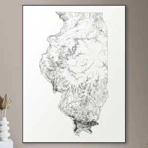 Forests of Illinois kaart - grote poster, afdrukbare digitale download, elegante en minimalistische muur kunst