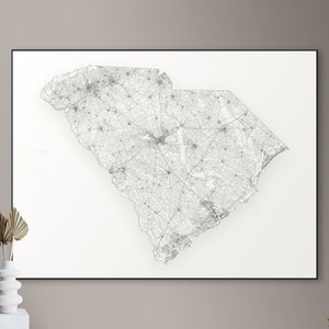 Every road in South Carolina map - big poster, printable digital download, elegant and minimalist wall art